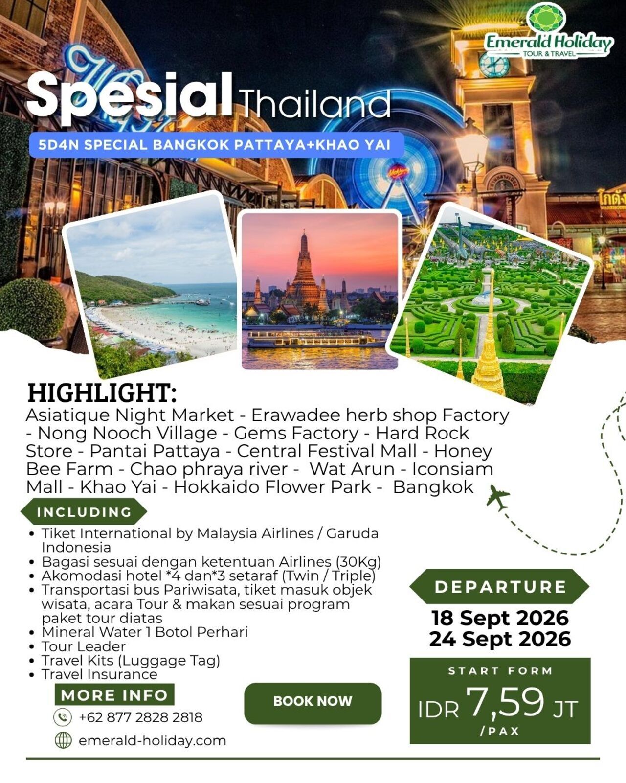 SPECIAL THAILAND 5D4N PATTAYA KHAO YAI 18 - 24 SEPT 26 (1)